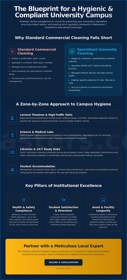 University Cleaning Services Melbourne: High-Stakes Campus Hygiene for 2026